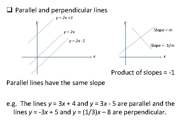 q Parallel and perpendicular lines y y = 2 x +3 y Slope =
