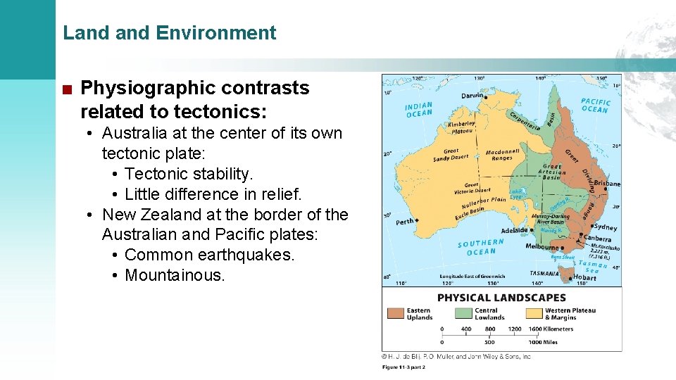 Land Environment ■ Physiographic contrasts related to tectonics: • Australia at the center of