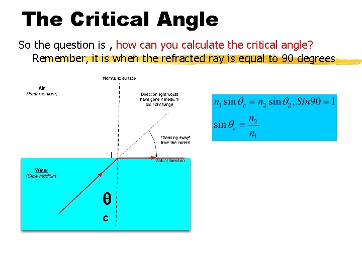 The Critical Angle So the question is , how can you calculate the critical