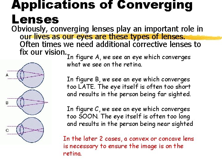 Applications of Converging Lenses Obviously, converging lenses play an important role in our lives