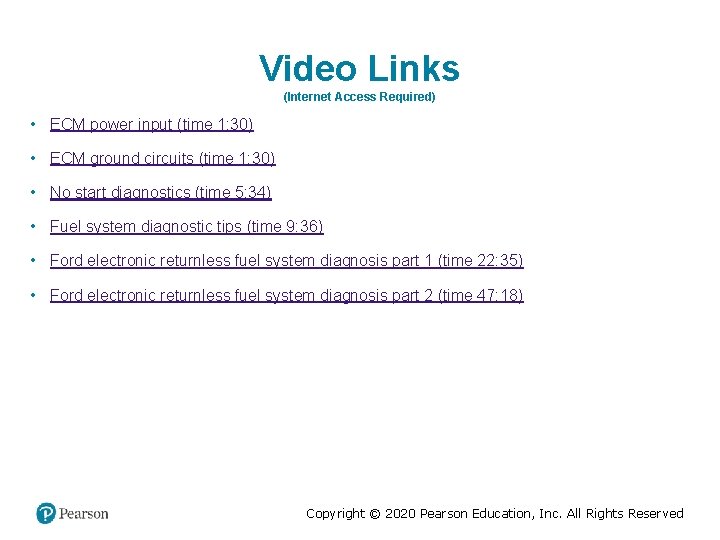 Video Links (Internet Access Required) • ECM power input (time 1: 30) • ECM