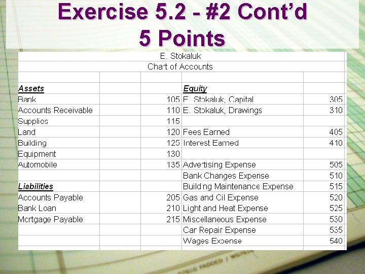 Exercise 5. 2 - #2 Cont’d 5 Points 