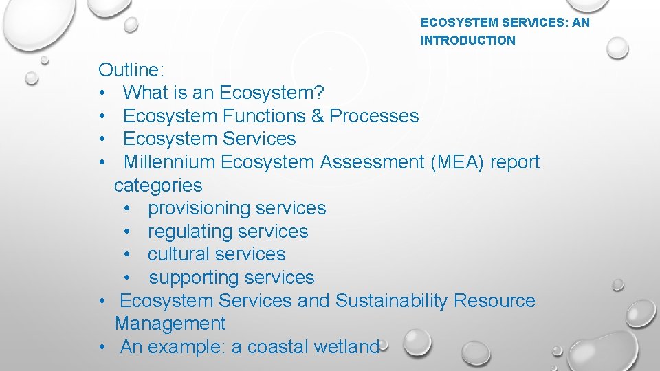 ECOSYSTEM SERVICES: AN INTRODUCTION Outline: • What is an Ecosystem? • Ecosystem Functions &