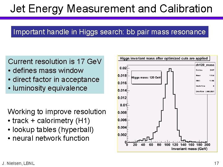 Jet Energy Measurement and Calibration Important handle in Higgs search: bb pair mass resonance
