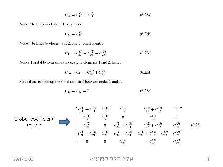 Global coefficient matrix 2021 -12 -30 서강대학교 전자파 연구실 11 