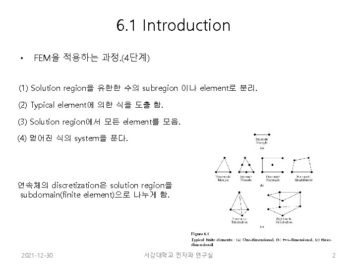 6. 1 Introduction • FEM을 적용하는 과정. (4단계) (1) Solution region을 유한한 수의 subregion