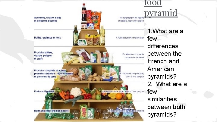 food pyramid 1. What are a few differences between the French and American pyramids?