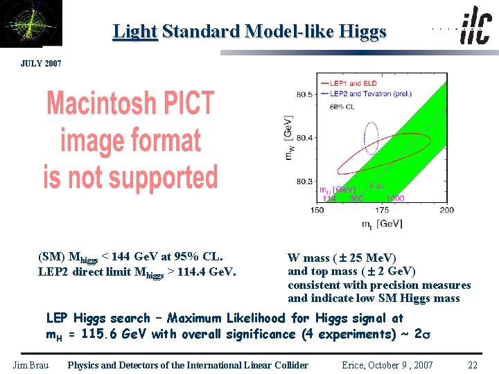Light Standard Model-like Higgs JULY 2007 (SM) Mhiggs < 144 Ge. V at 95%