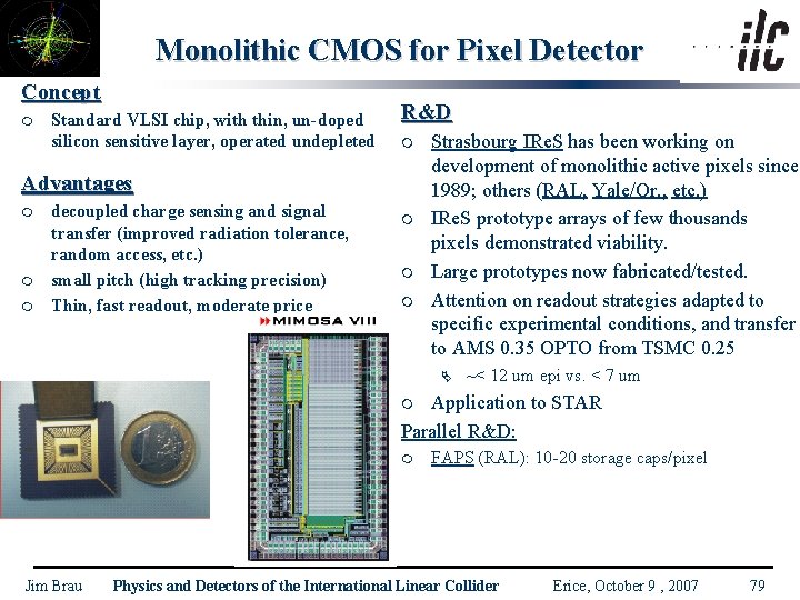 Monolithic CMOS for Pixel Detector Concept m Standard VLSI chip, with thin, un-doped silicon