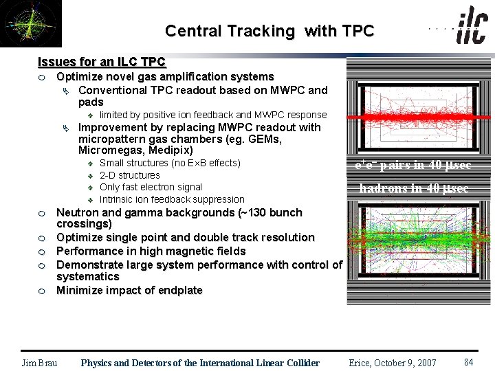 Central Tracking with TPC Issues for an ILC TPC m Optimize novel gas amplification