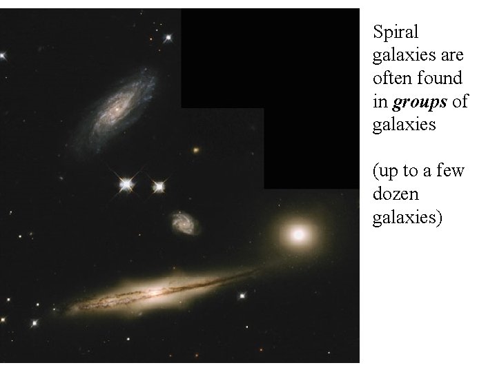 Spiral galaxies are often found in groups of galaxies (up to a few dozen