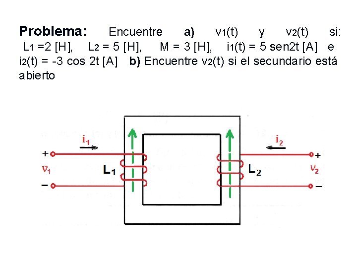 Problema: Encuentre a) v 1(t) y v 2(t) si: L 1 =2 [H], L