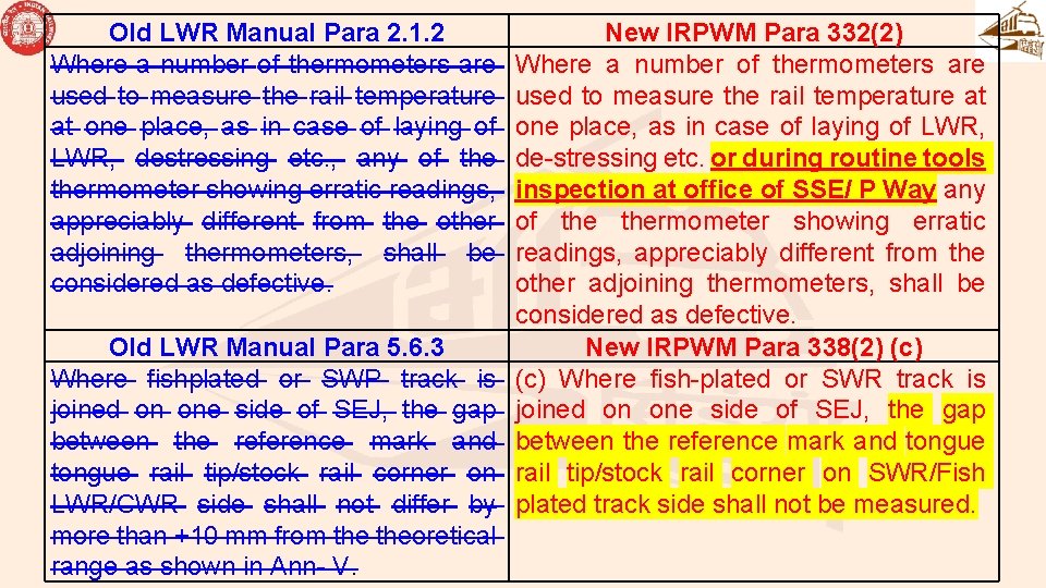 Old LWR Manual Para 2. 1. 2 Where a number of thermometers are used