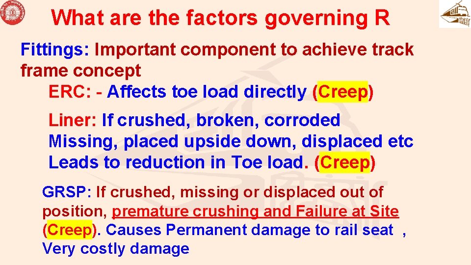 What are the factors governing R Fittings: Important component to achieve track frame concept