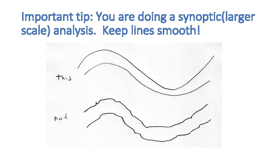 Important tip: You are doing a synoptic(larger scale) analysis. Keep lines smooth! 