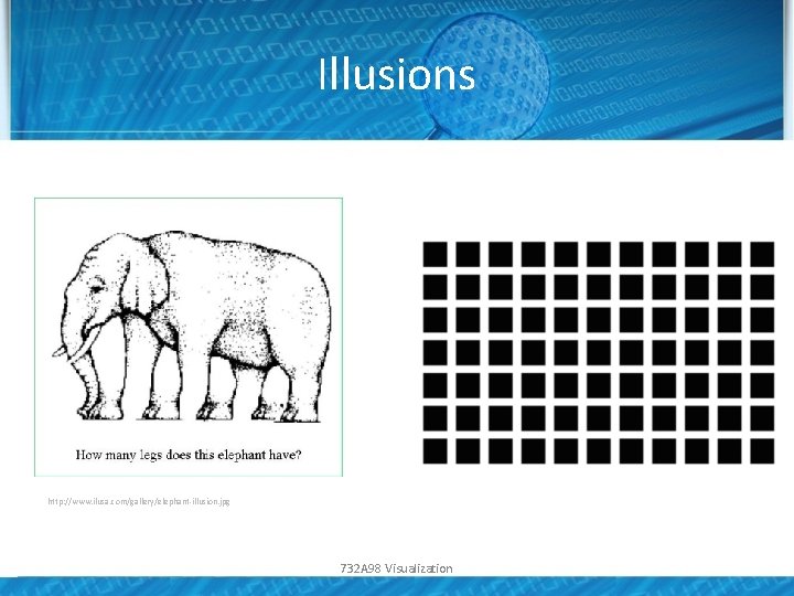 Illusions http: //www. ilusa. com/gallery/elephant-illusion. jpg 732 A 98 Visualization 