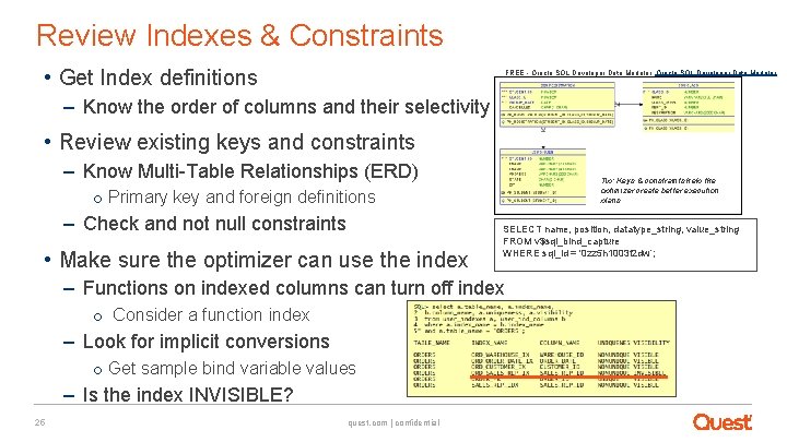 Review Indexes & Constraints • Get Index definitions FREE - Oracle SQL Developer Data