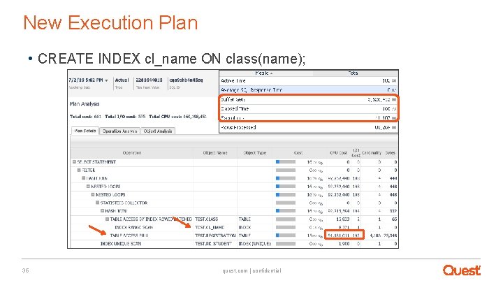 New Execution Plan • CREATE INDEX cl_name ON class(name); 35 quest. com | confidential