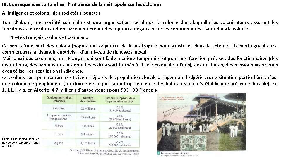 III. Conséquences culturelles : l’influence de la métropole sur les colonies A. Indigènes et