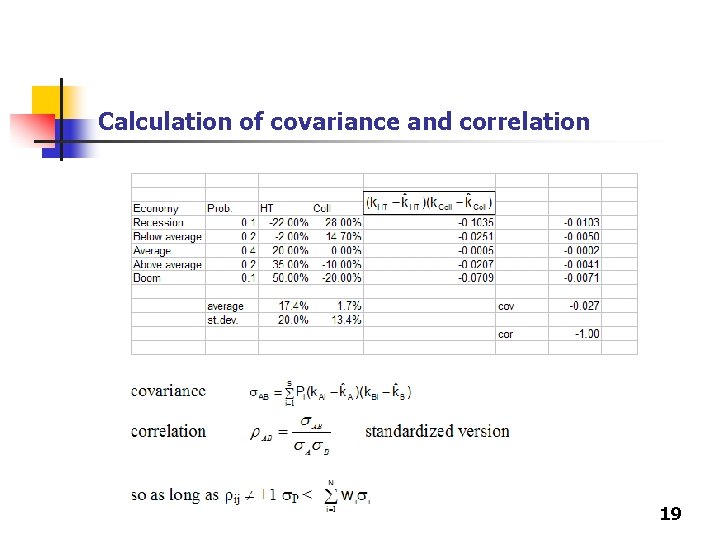 Calculation of covariance and correlation 19 Calculation of covariance and correlation 19