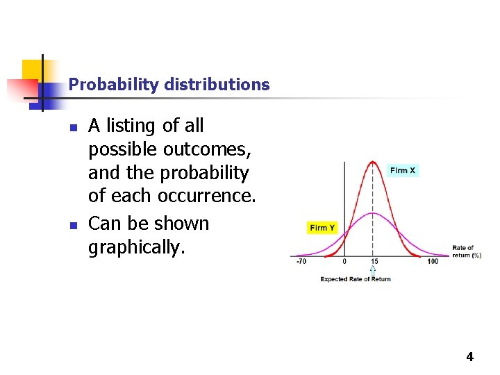 Probability distributions n n A listing of all possible outcomes, and the probability of Probability distributions n n A listing of all possible outcomes, and the probability of