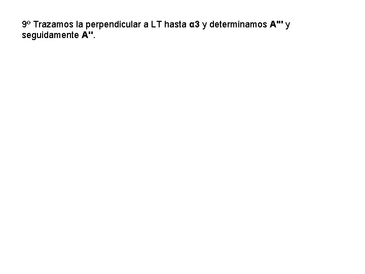 9º Trazamos la perpendicular a LT hasta α 3 y determinamos A''' y seguidamente