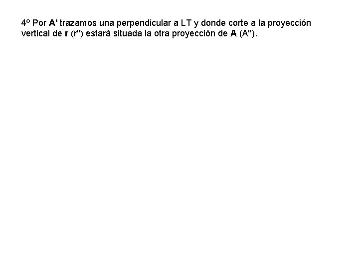 4º Por A' trazamos una perpendicular a LT y donde corte a la proyección