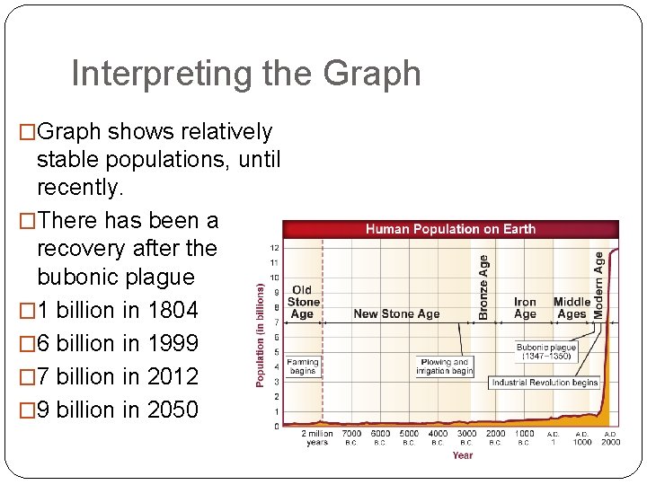 Interpreting the Graph �Graph shows relatively stable populations, until recently. �There has been a