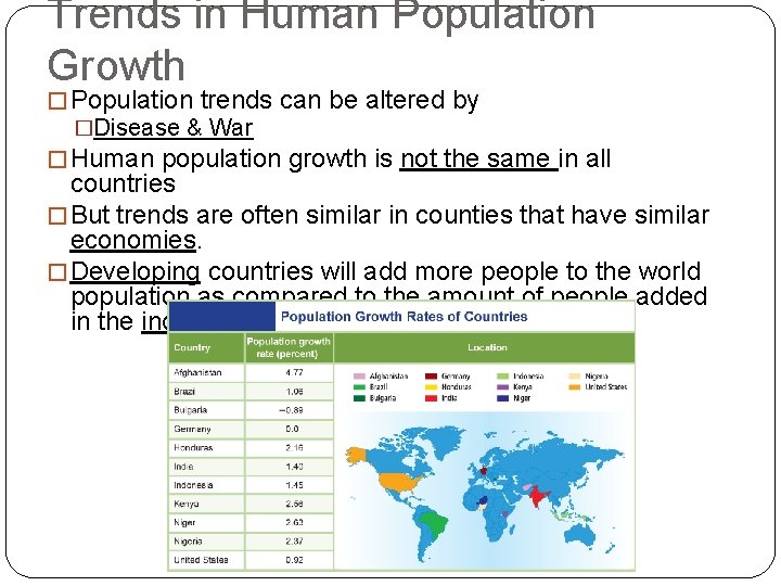 Trends in Human Population Growth � Population trends can be altered by �Disease &