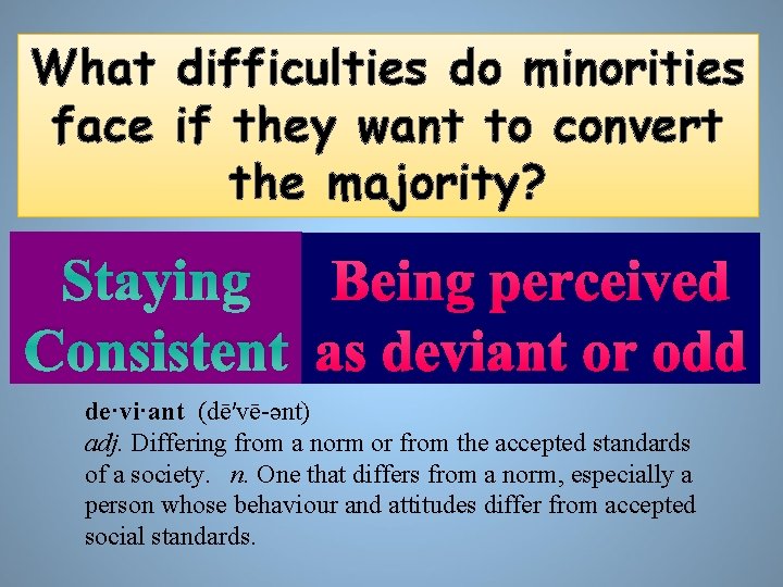 What difficulties do minorities face if they want to convert the majority? Staying Being
