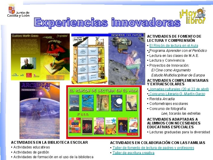 ACTIVIDADES DE FOMENTO DE LECTURA Y COMPRENSIÓN • El Rincón de lectura en el ACTIVIDADES DE FOMENTO DE LECTURA Y COMPRENSIÓN • El Rincón de lectura en el