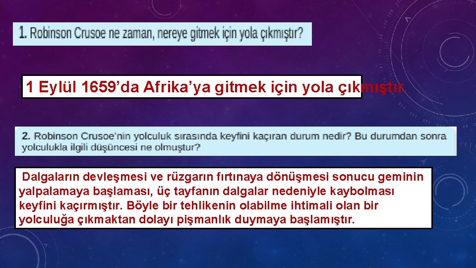 1 Eylül 1659’da Afrika’ya gitmek için yola çıkmıştır. Dalgaların devleşmesi ve rüzgarın fırtınaya dönüşmesi