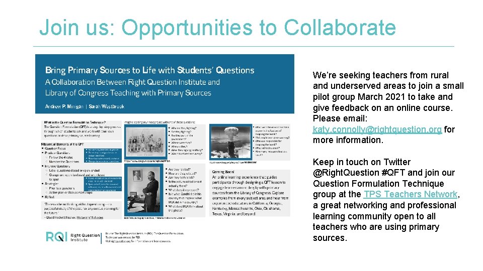 Join us: Opportunities to Collaborate We’re seeking teachers from rural and underserved areas to