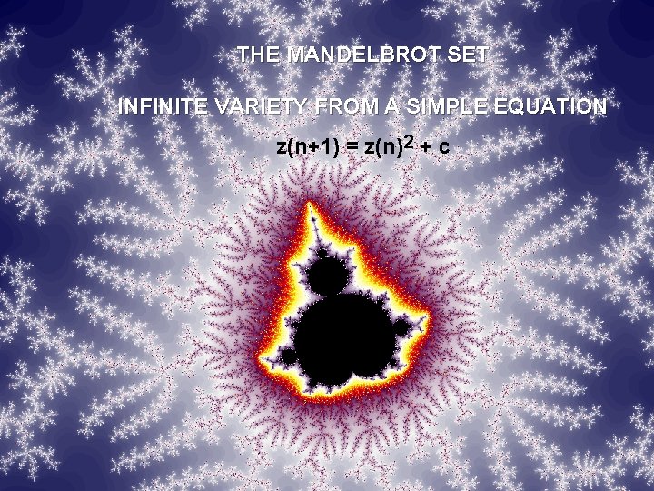 THE MANDELBROT SET INFINITE VARIETY FROM A SIMPLE EQUATION z(n+1) = z(n)2 + c