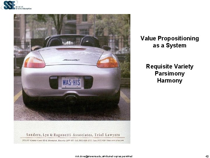 Value Propositioning as a System Requisite Variety Parsimony Harmony rick. dove@stevens. edu, attributed copies