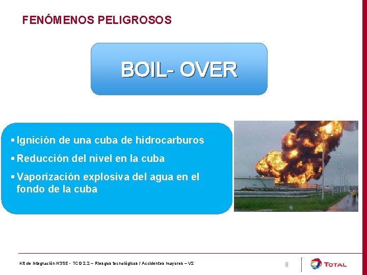 FENÓMENOS PELIGROSOS BOIL- OVER § Ignición de una cuba de hidrocarburos § Reducción del