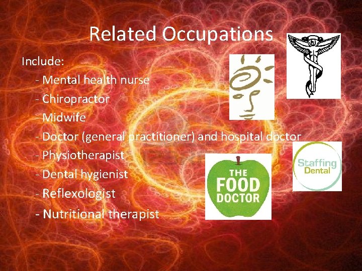 Related Occupations Include: - Mental health nurse - Chiropractor - Midwife - Doctor (general