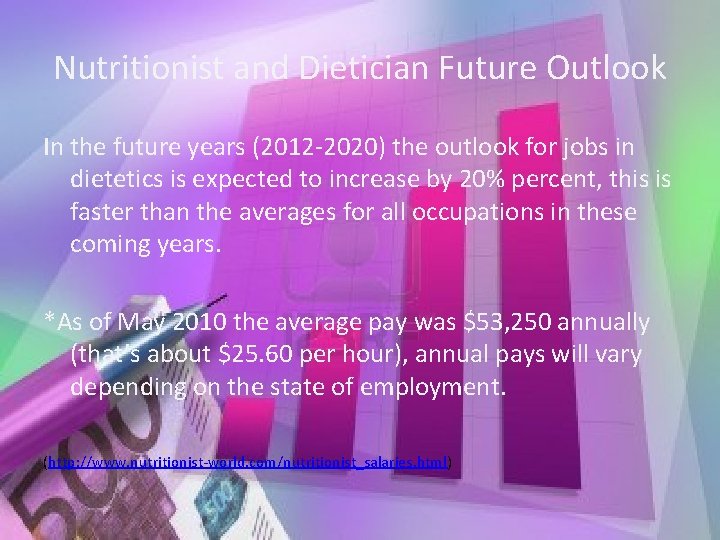 Nutritionist and Dietician Future Outlook In the future years (2012 -2020) the outlook for