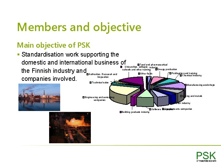 Members and objective Main objective of PSK § Standardisation work supporting the domestic and