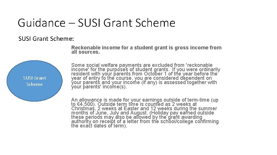 Guidance – SUSI Grant Scheme: Reckonable income for a student grant is gross income