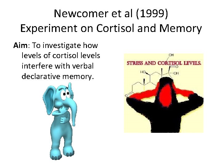 Newcomer et al (1999) Experiment on Cortisol and Memory Aim: To investigate how levels