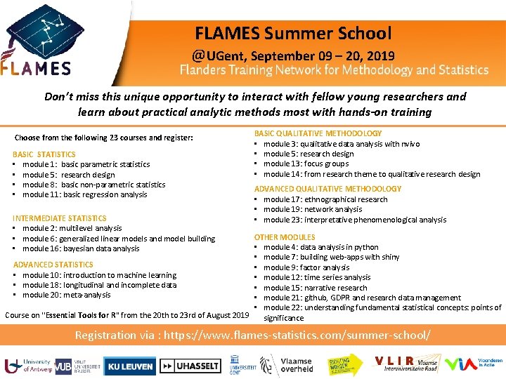 FLAMES Summer School @UGent, September 09 – 20, 2019 Don’t miss this unique opportunity