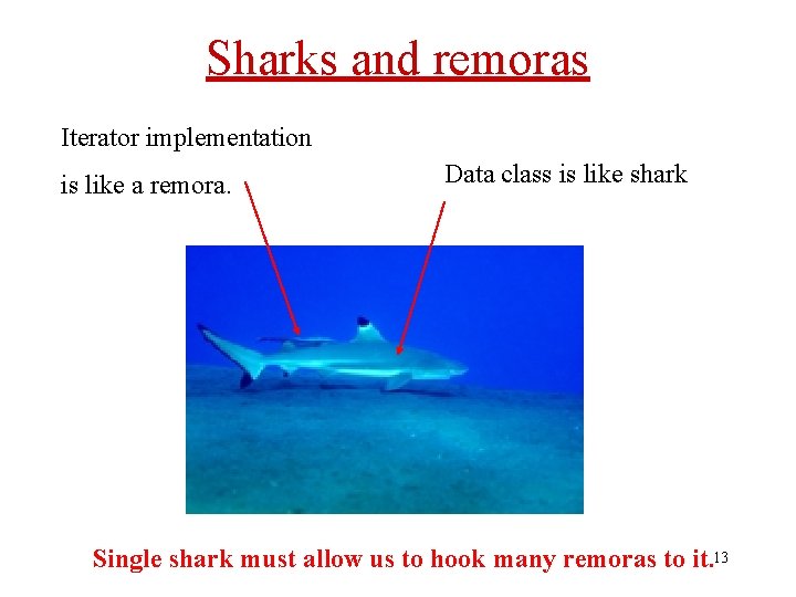 Sharks and remoras Iterator implementation is like a remora. Data class is like shark
