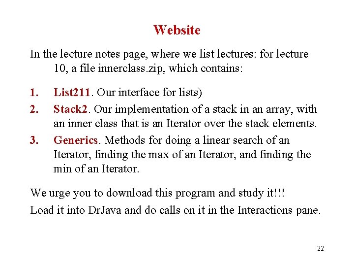 Website In the lecture notes page, where we list lectures: for lecture 10, a