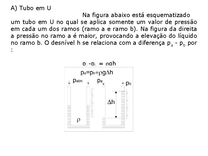 A) Tubo em U Na figura abaixo está esquematizado um tubo em U no A) Tubo em U Na figura abaixo está esquematizado um tubo em U no