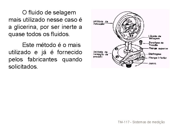 O fluido de selagem mais utilizado nesse caso é a glicerina, por ser inerte O fluido de selagem mais utilizado nesse caso é a glicerina, por ser inerte
