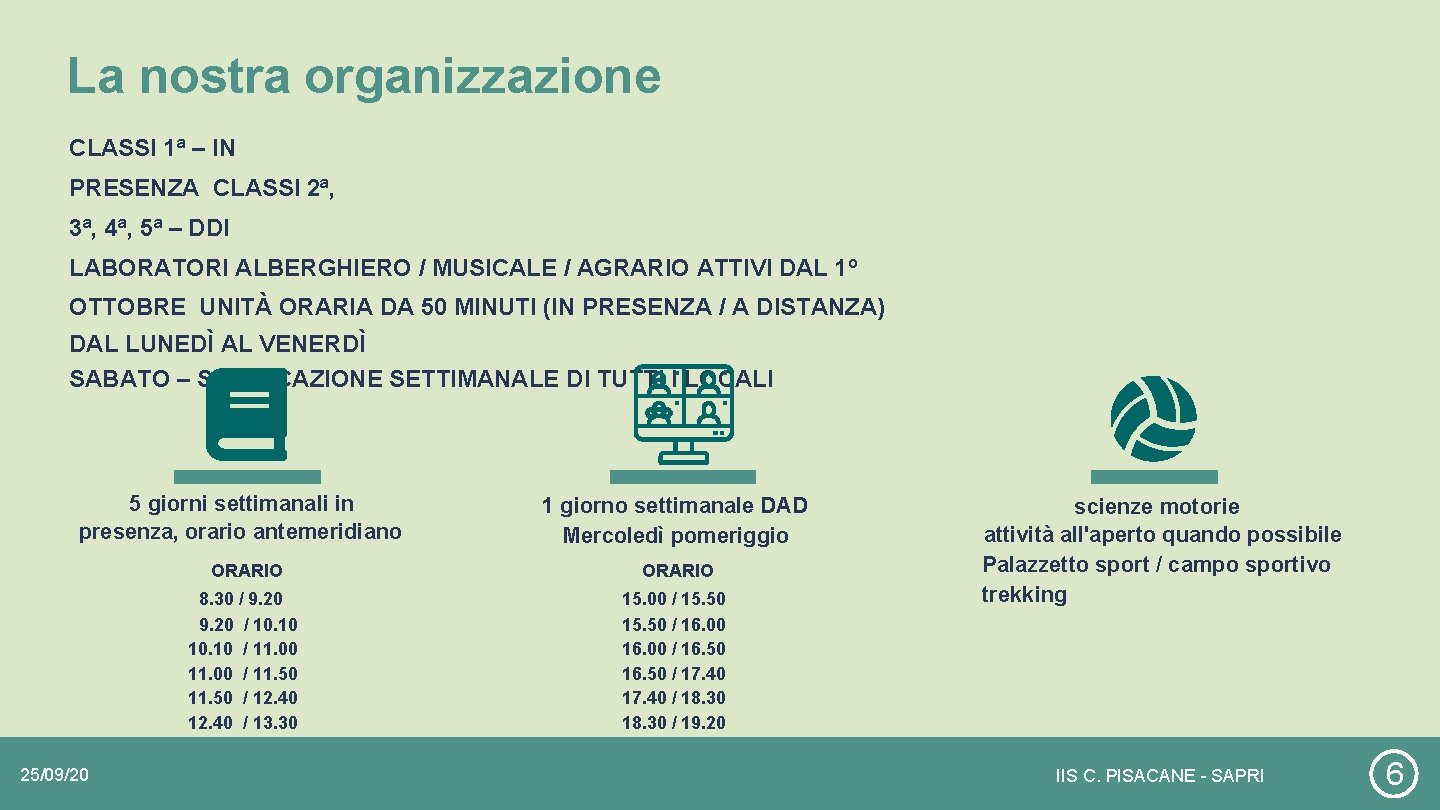 La nostra organizzazione CLASSI 1ª – IN PRESENZA CLASSI 2ª, 3ª, 4ª, 5ª – La nostra organizzazione CLASSI 1ª – IN PRESENZA CLASSI 2ª, 3ª, 4ª, 5ª –