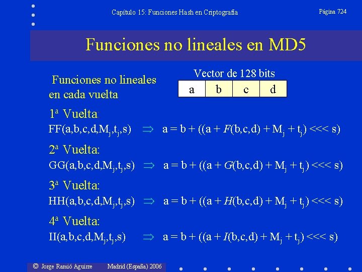 Página 724 Capítulo 15: Funciones Hash en Criptografía Funciones no lineales en MD 5