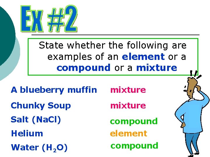 State whether the following are examples of an element or a compound or a