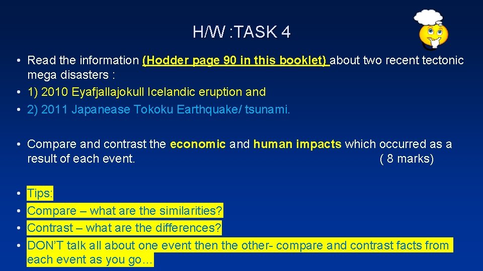 H/W : TASK 4 • Read the information (Hodder page 90 in this booklet)